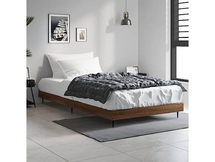 RJPLMFV Bettgestell, 90 x 190 cm, Eiche, Braun, Holz Robuste Metallfüße, inklusive Latten, glatte Oberfläche, feuchtigkeitsbeständig