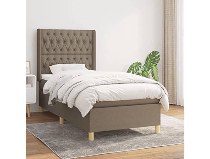 Atmungsaktiver Stoff mit Taschenfederkern höhenverstellbares Kopfteil Boxspringbett mit Matratze Taupe 90x200 cm Stoff Bett mit Taschenfederkern Matratze inklusive Topper höhenverstellbares