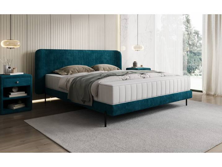 Designer Polsterbett Enna in Cord - 140x200 - Blau - Luxusbetten24