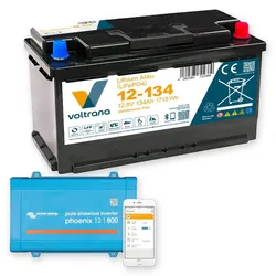 Voltrana Autarkie-Set 12,8V 134Ah Lithium LiFePO4 Batterie mit Victron Phoenix 12/800 Wechselrichter