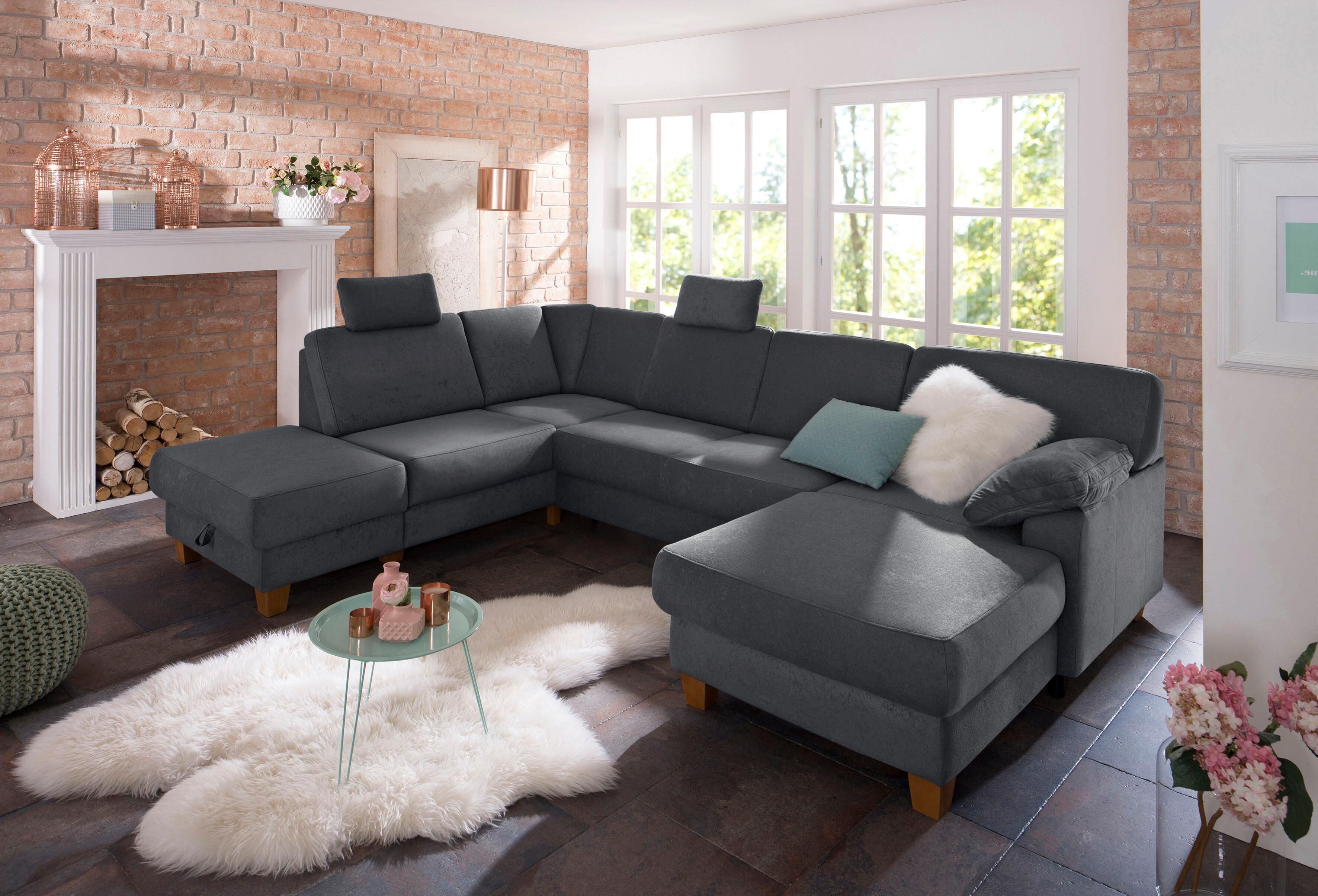 Wohnlandschaft HOME AFFAIRE "Belfort U-Form", grau (anthrazit), B:314cm H:88cm T:91cm, Luxus-Microfaser Vintageoptik(100% Polyester);Struktur fein ( 100% Polyester);Luxus-Microfaser ALTARA NUBUCK (100% Polyester), Sofas, Wohnlandschaft, mit Federkern, wah