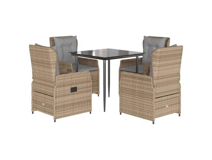 RJPLMFV Essgruppe für den Garten, 5-teilig, Polyrattan, Beige Verstellbare Rückenlehne, dicke Kissen, abnehmbarer und waschbarer Bezug, Tischplatte aus gehärtetem Glas