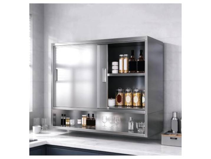 NQNFWCRJ Wandschrank mit Schiebetüren Wand Schrank Edelstahl Wandschrank mit offenen Ausstellungsregalen und verstellbaren Innenregalen geeignet for Küchen und Badezimmer(L100xW35xH70cm)