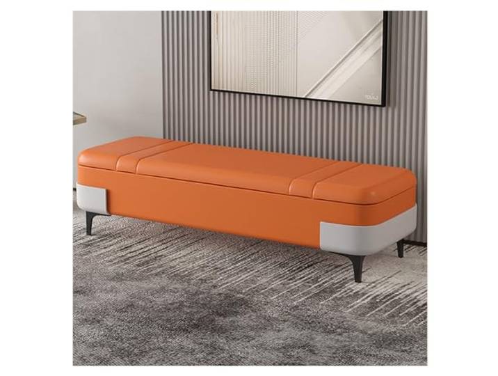 RUNZE765Z Dekorativ Leder-Aufbewahrungsbank, modernes Schlafzimmer(Orange)