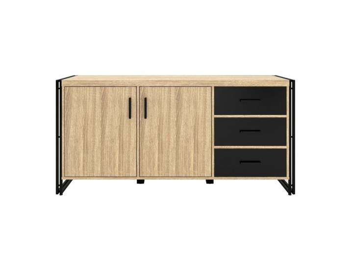 Buffet 2 portes PARKER imitation chêne et noir