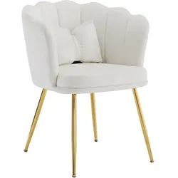 OKWISH Set 4er Wohnzimmerstühle 70x70x85 cm aus Samt – modernes Blütenblatt-Design mit weichem Polster und vergoldeten Beinen Beige