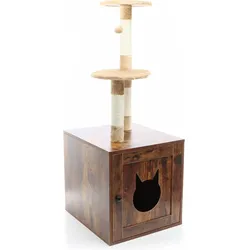 Fudajo Kratzbaum Holz 125cm Katzenhaus Katzenkratzbaum Katzenklo Katzenbaum (125 cm, Vintagebraun), Katzenbaum