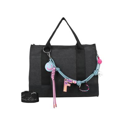 Henkeltasche FRITZI AUS PREUSSEN "Tüddelüt", Damen, Gr. B/H/T: 40cm x 16,5cm x 14cm, schwarz, Nylon, unifarben, Taschen, mit wunderschöner Anhängerkette