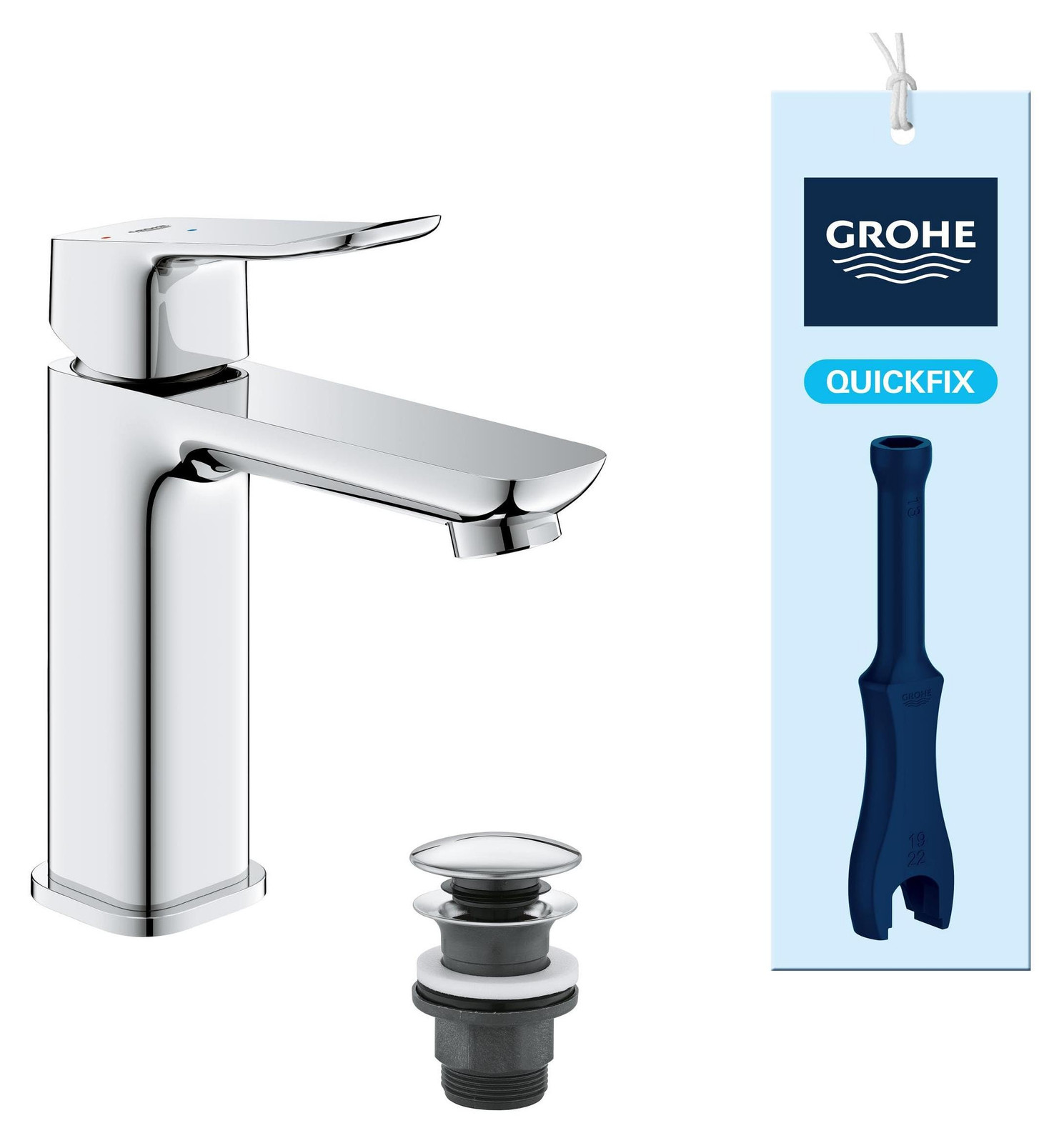 Dripio Wasbakarmatuur met push-open afvoer en waterbesparende functie, chroom, maat M