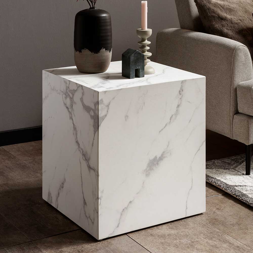 Pharao24.de Weißer Beistelltisch in modernem Design Marmor Optik
