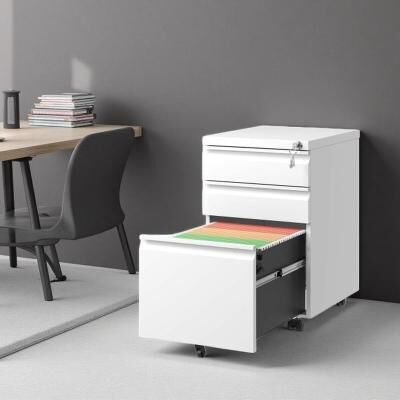 VIVIADORE 3 Drawer Metal Mobile File Cabinet with Lock,Fully Assembled Metal Filing Storage Cabinet with Full Extension Slides