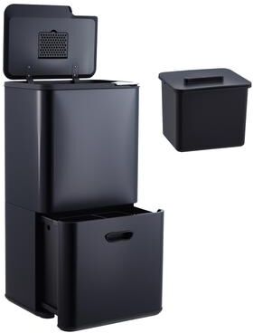 Garvee 16 Gal Dual Trash Can for Kitchen, 2 Compartment Garbage Can with Compost Bin, Trash and Recycle Bin Combo