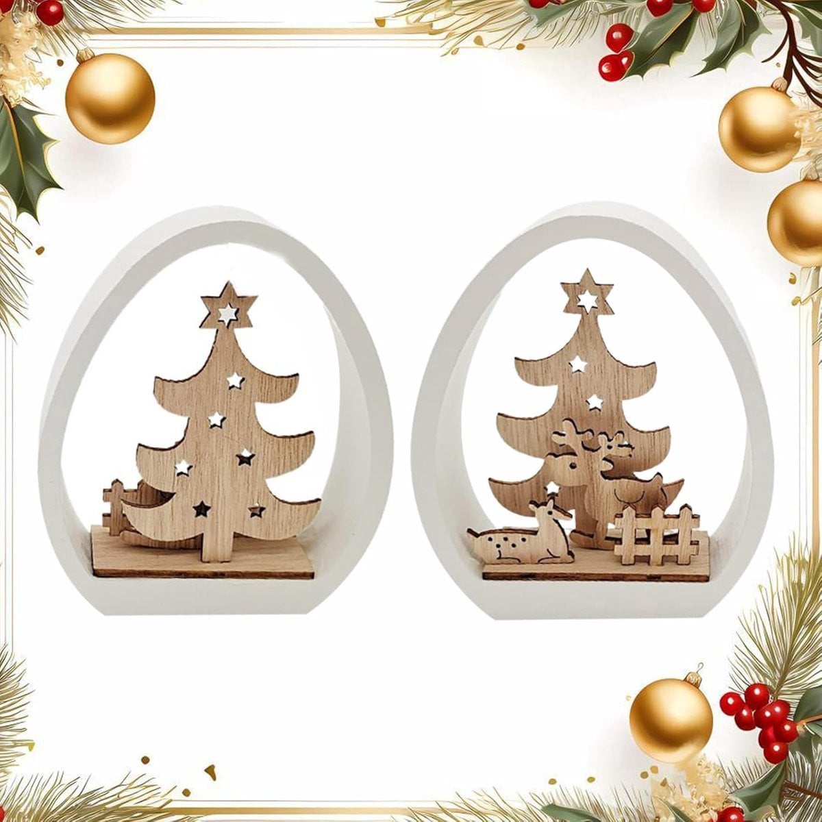 Thuys Winterse Houten Kerstboom Decoratie Miniatuur Rendier Scène voor op Tafel en Bureau