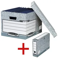 Bankers Box System 10er-Pack Archiv-Container inkl. 10er-Pack Ablageboxen mehrfarbig, 29.2x33.5x40.4 cm