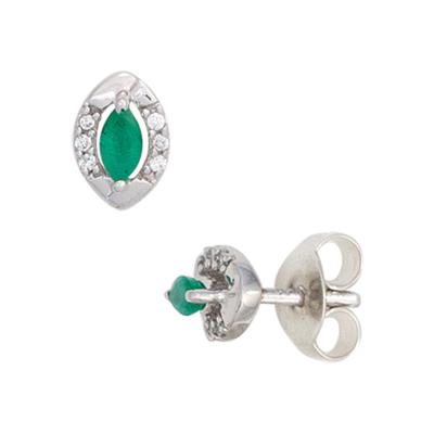 Paar Ohrstecker JOBO, weiß (weißgold 375), Ohrringe, Damen, P1 = bei 10-facher Vergrößerung erkennbare Einschlüsse, Diamanten Weißgold 375, Diamanten, Weißgold 375, 375 Weißgold mit 12 Diamanten Smaragd
