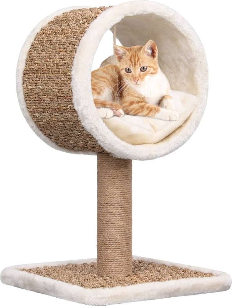 The Living Store kattenboom met tunnel en speelgoed, 56 cm, zeegras