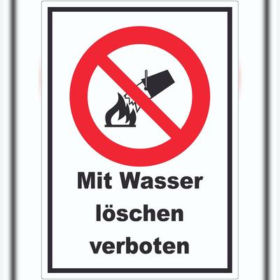HB-Druck Mit Wasser löschen verboten Aufkleber A5 (148x210mm)
