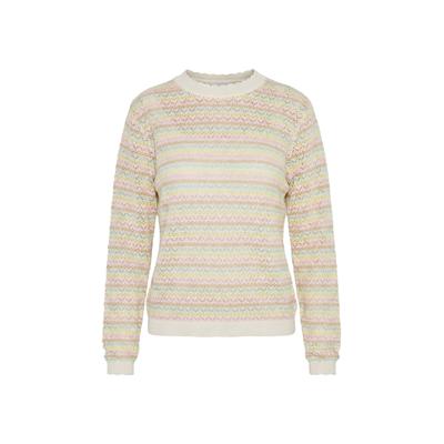 Sweater KLEINIGKEIT "Kleinigkeit Mon Ajour Pullover", Damen, Gr. L, bunt (sanftes weiß, multi striped), 55% Polyacryl, 45% Baumwolle, Rundhals, Sweatshirts Sweater