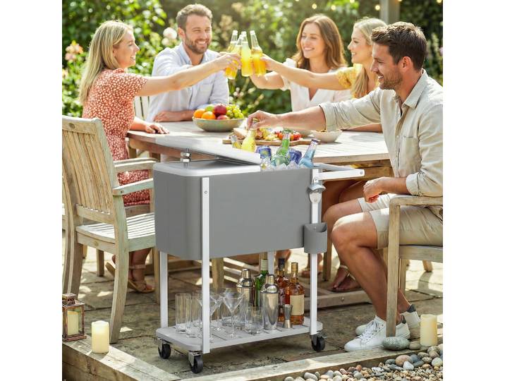 Outsunny Chariot Réfrigéré 56L avec Roues Gris Patio Fête