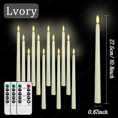 Uplifted Finds 12 To 72 Pcs Flameless LED Taper Candles With Remote Control Battery Flickering Lights For Wedding Table Decor ivory 12 Pcs