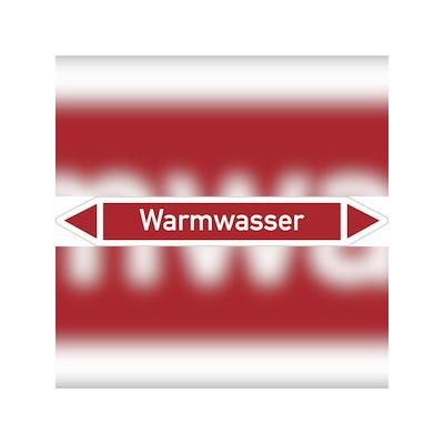 Rohrleitungskennzeichnung, Warmwasser, Einzeletikett, Folie - DIN 2404 - 187x26 mm Folie selbstklebend