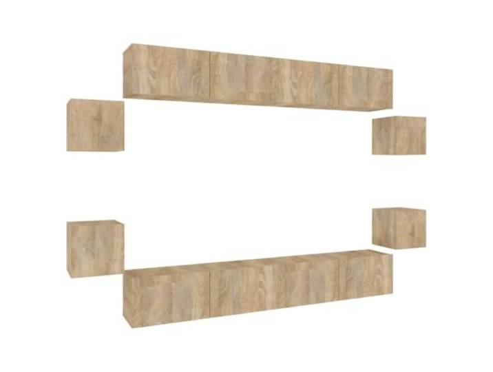 KTHLBRH TV-Möbel-Set 8-teilig Sonoma-Eiche aus mehrschichtigem Holz Wanddesign, Stauraum, glatte Oberfläche, mehrschichtiges Holz, Sonoma-Eiche, Wohnzimmer