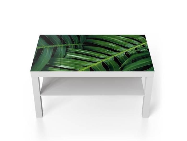 DEQORI Glastisch weiß groß 90x50 cm Motiv Grüne Blattadern ausgefallener Beistelltisch aus Glas Hochglanz Couchtisch fürs Wohnzimmer moderner Couch Tisch mit Design