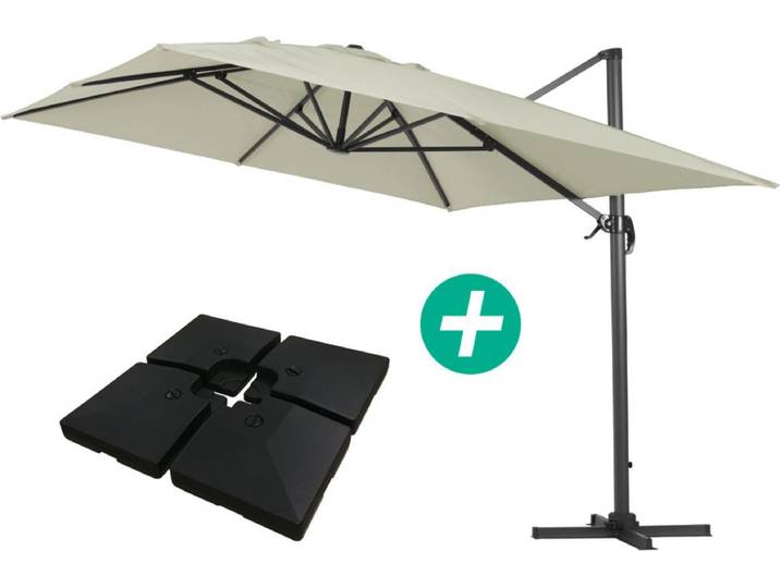 Ampelschirm aus Alu \ Sun 4\ - Rechteckig - 3 x 4 m - Ecru - Platten zur Beschwerung inbegriffen