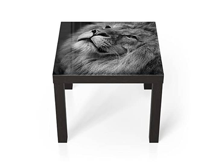 DEQORI Glastisch schwarz klein 55x55 cm Motiv Der König der Tiere ausgefallener Beistelltisch aus Glas Hochglanz Couchtisch fürs Wohnzimmer moderner Couch Tisch mit Design