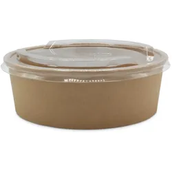 300 Salatschalen 750ml rund braun Papier+PE inklusive PET Klarsichtdeckel
