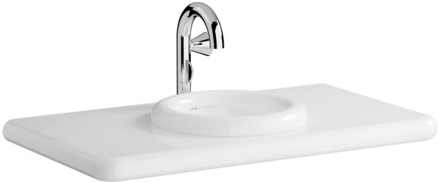 VitrA Liquid Waschtisch-Konsolenplatte 7310B403-1826 100x55x6cm, 1 Beckenausschnitt mittig, weiß hochglanz VC, 1 Hahnloch mittig Becken hinten