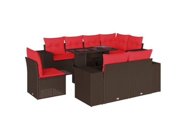 PUGYNBK Garten-Sofa-Set, 9-teilig, Polyrattan, Braun Ausziehbarer Esstisch, gepolsterte Kissen, waschbarer Bezug, modulares Design außen