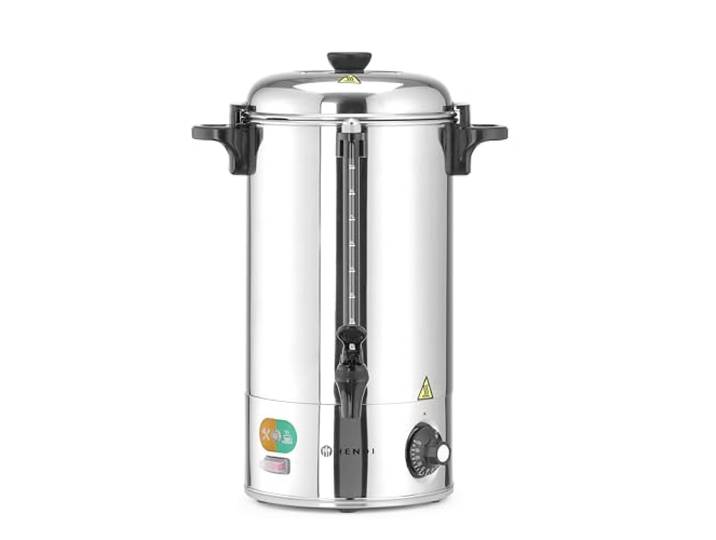 HENDI Heißgetränkespender, einwandig, für Glühwein und Wasser, tropffreier Zapfhahn, Wasserstandsanzeige, Glühweinkocher, Heißgetränkeautomat, 9L, 230V/2200W, 340x227x(H)468mm, Edelstahl