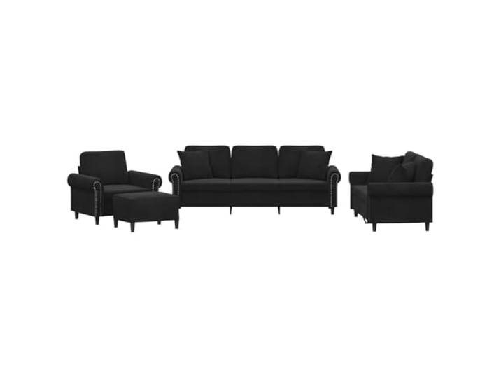 Coespram 4-tlg. Sofagarnitur mit Kissen, Samt Couchgarnitur Schwarz Elegante Sitzgruppe fürs Wohnzimmer inklusive Fußhocker, Zierkissen und formstabiler Schaumstoff-Polsterung.