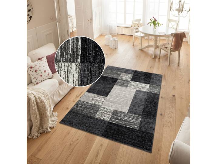Teppich OTTO HOME Melvin Gr. 6, schwarz, B:200cm H:8mm L:290cm, Kunstfaser, Teppiche, Teppich, schön weich, Kurzflor Teppich Karo-Muster, Wohnzimmer, Esszimmer