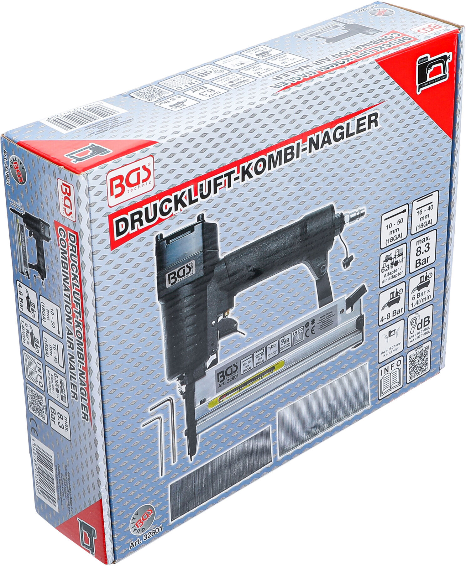 BGS Druckluft-Kombi-Nagler 32801, 50 mm ; BGS technic)