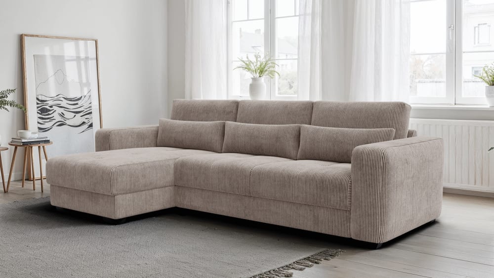 Wozimo Canapé d angle 4 places gauche, taupe Taupe 295x91x172cm