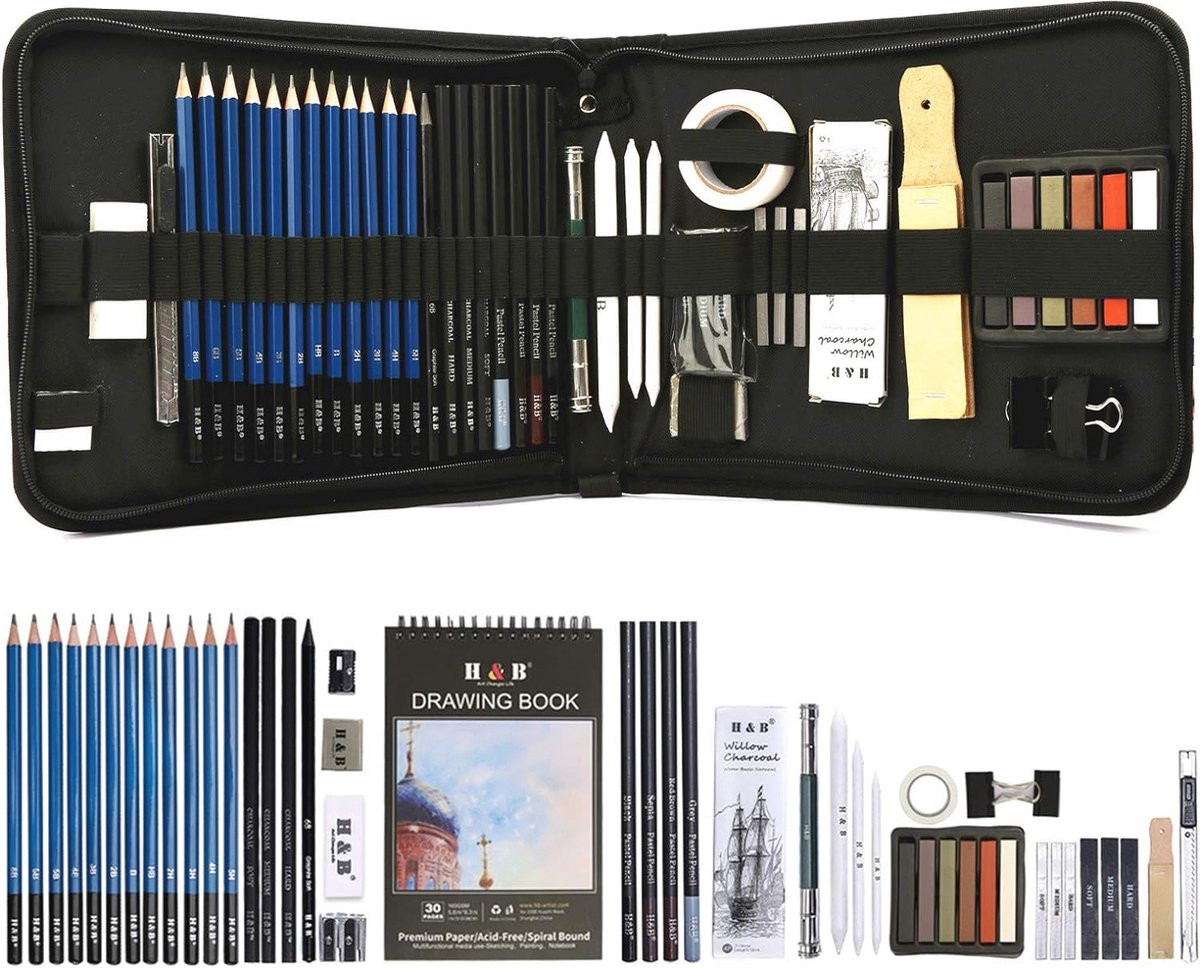 51-delige Schets- en Tekenpotloden Set - Professionele Kunstbenodigdheden