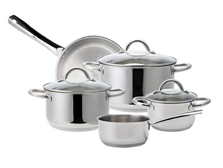 ECHTWERK Induktion Kochtopf-Set aus hochwertigem Edelstahl, 8-teiliges Kochgeschirr, Töpfe mit Glasdeckel, 3xKochtopf, Stielkasserole, Bratpfanne, Für alle Herdarten, Silber-Edition, Groß, EW-TS-8010