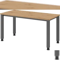 bümö manuell höhenverstellbarer Schreibtisch 140x67 cm in Asteiche, Metall-Gestell in Graphit - PC Tisch höhenverstellbar & klein, Mini-Homeoffice