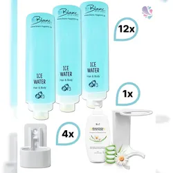 Blanc HYGIENIC KOMPLETT-SET Duscherlebnis 12x425ml verschied. Düfte, 1x300ml Intim Reinigungsschaum+ 5x Wandhalterung : Duftnote - Ice Water: Ozean, Eis, Farbe - We