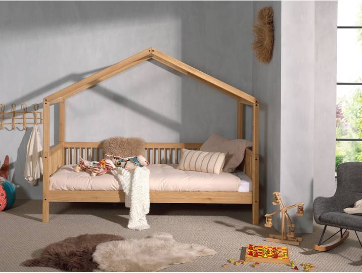 Hausbett VIPACK, braun (eiche natur geölt, eiche natur geölt, eiche natur geölt), B:97,5cm H:170cm L:207,5cm, Betten, Hausbett, aus massiver Eiche geölt, LF 90x200 cm, wahlweise mit Bettschublade
