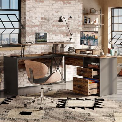 Bestier "55.7"" Uplift L Shaped Computer Desk with Drawers & Monitor Stand"