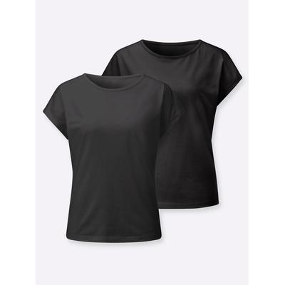 Rundhalsshirt CASUAL LOOKS "2er-Pack Shirts", Damen, Gr. 36, schwarz (schwarz, schwarz), 100% Baumwolle, unifarben, Rundhals, Shirts Rundhalsshirt