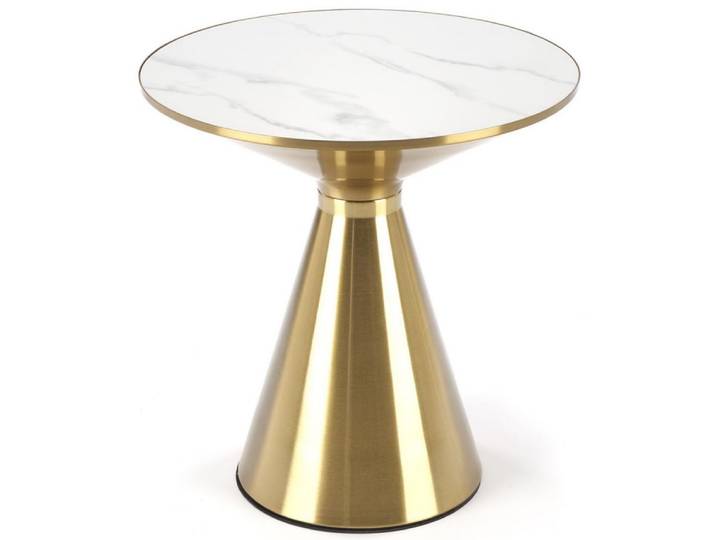 Table basse ronde aspect marbre blanc 50cm