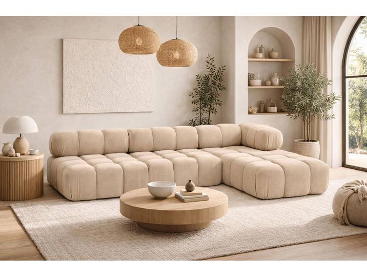 Kaiser Möbel Ecksofa Modulare L-Form, Veloursstoff Salvador, Beige, Rechts, Selia