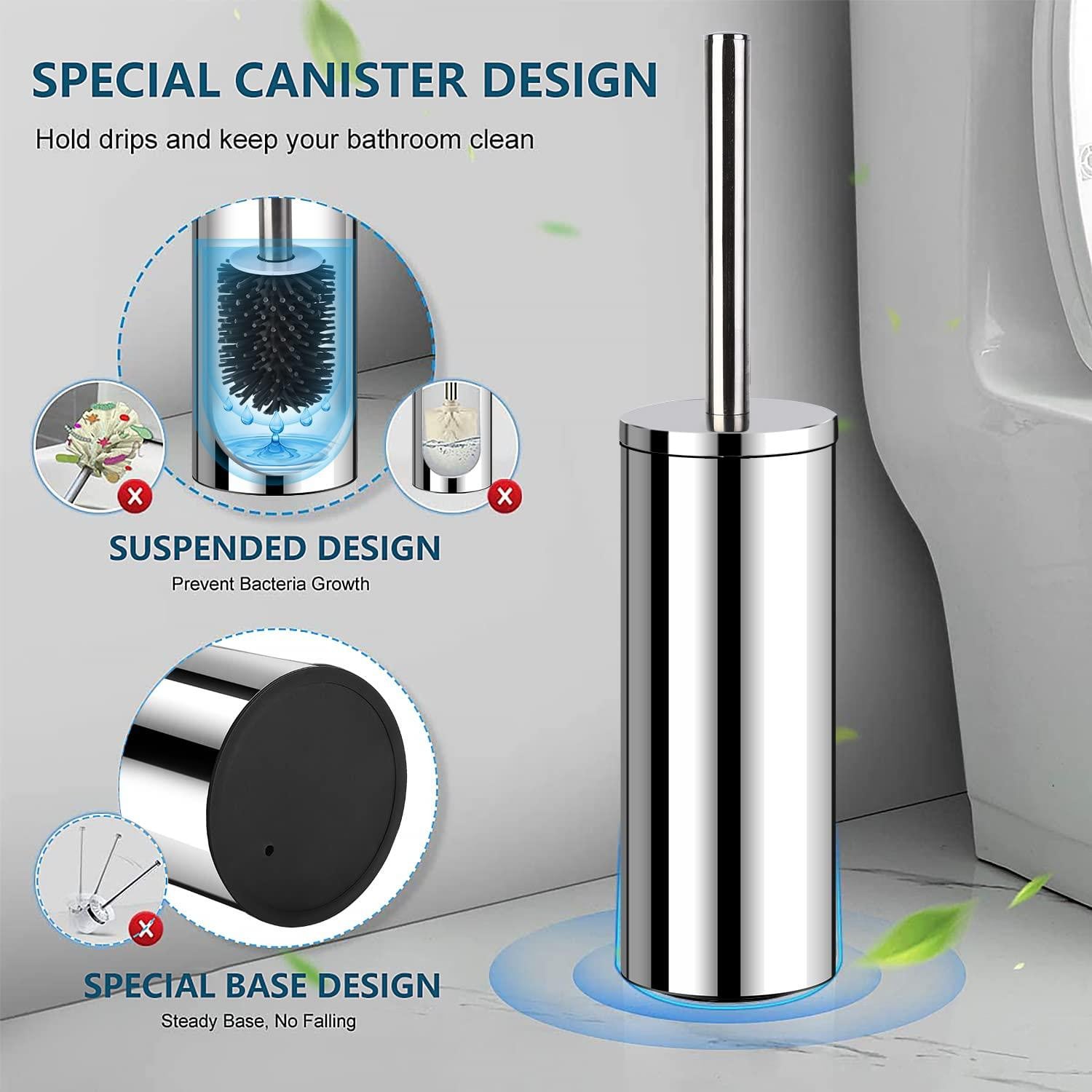 Siliconen toiletborstel met houder en roestvrijstalen dekselgreep voor de badkamer