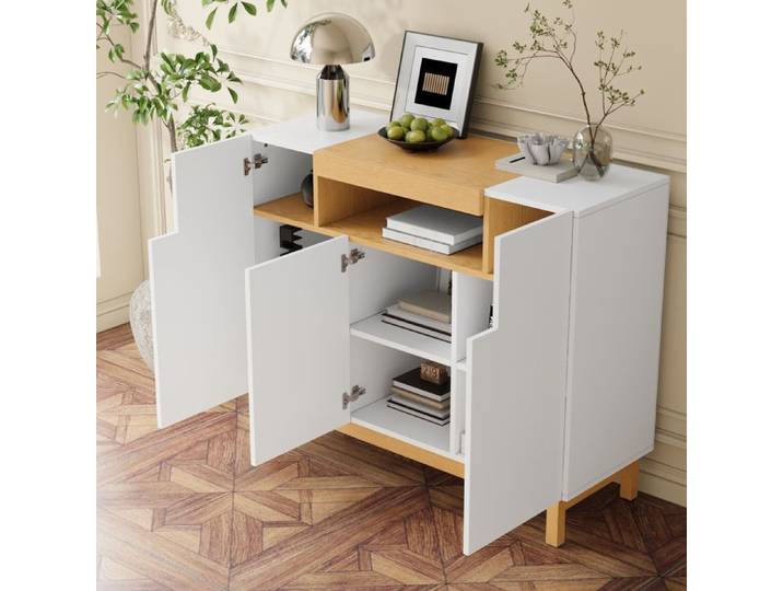 LPOSPI Buffet blanc - meuble de salle à manger avec 3 portes et 9 compartiments de rangement design contemporain 120 5x42x96 cm