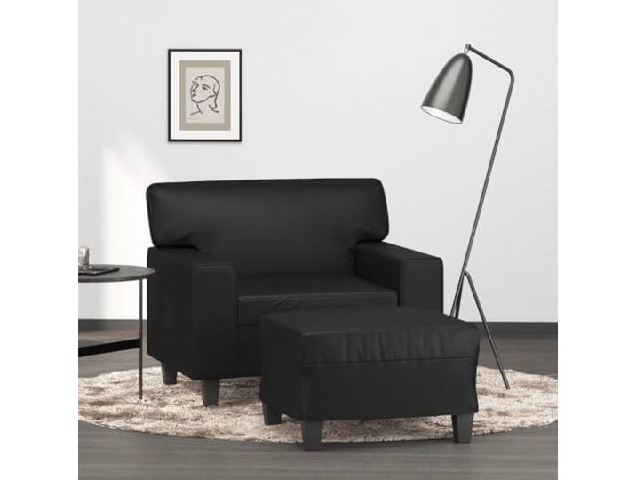 HEFZGDB Sessel mit Hocker Schwarz 60 cm Kunstleder Modernes Design Langlebiges Material Robuster Aufbau Bequeme Polsterung Vielseitig Einsetzbar Schmutzabweisend Einfache Reinigung