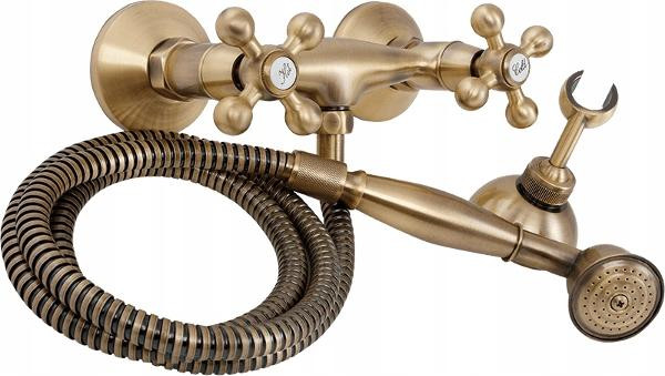 Kuchinox Retro wanddouchearmatuur model Stilo in antiek messing met waterbesparende functie